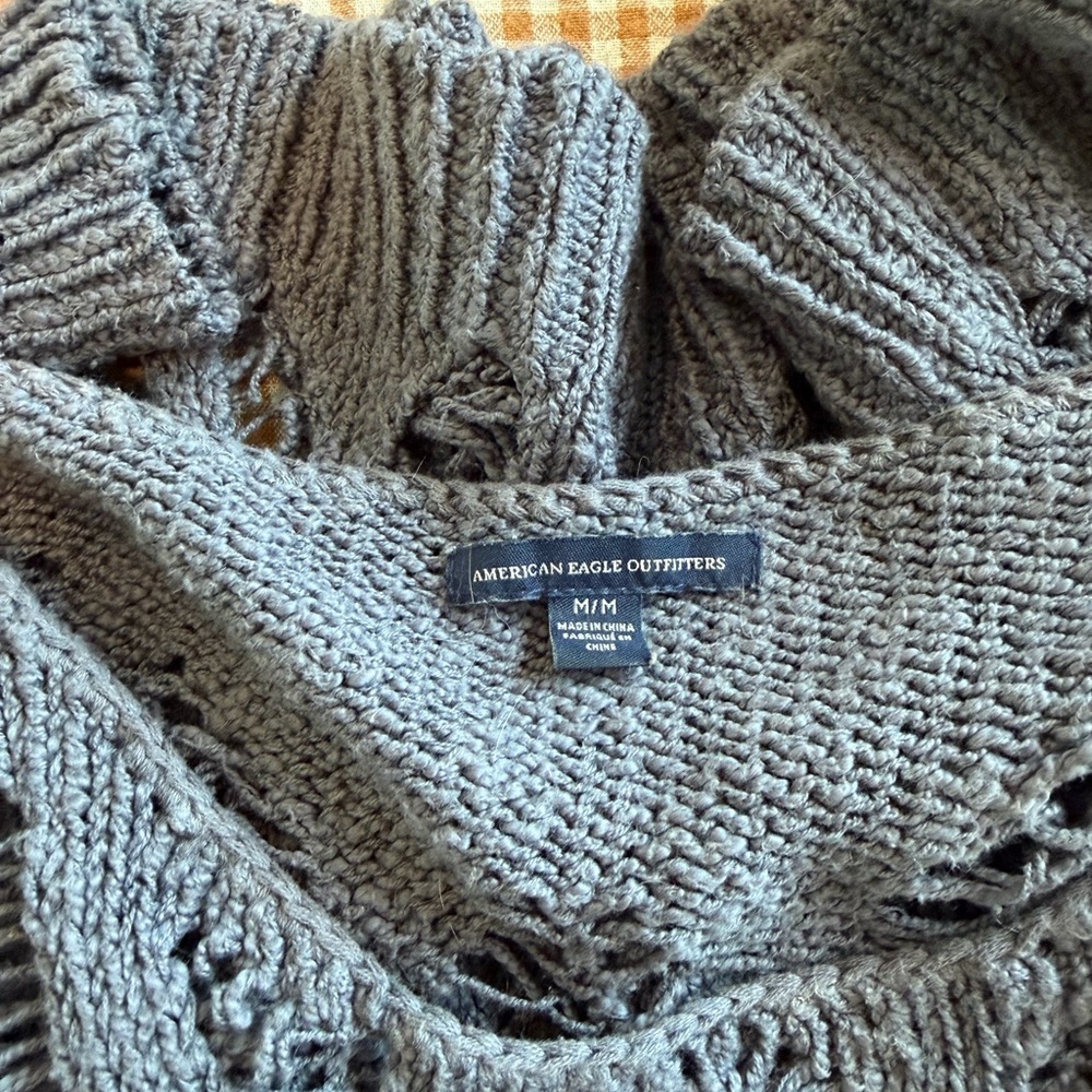 American Eagle Outfitters Charcoal Open-Knit Sweater - Picture 2 of 4